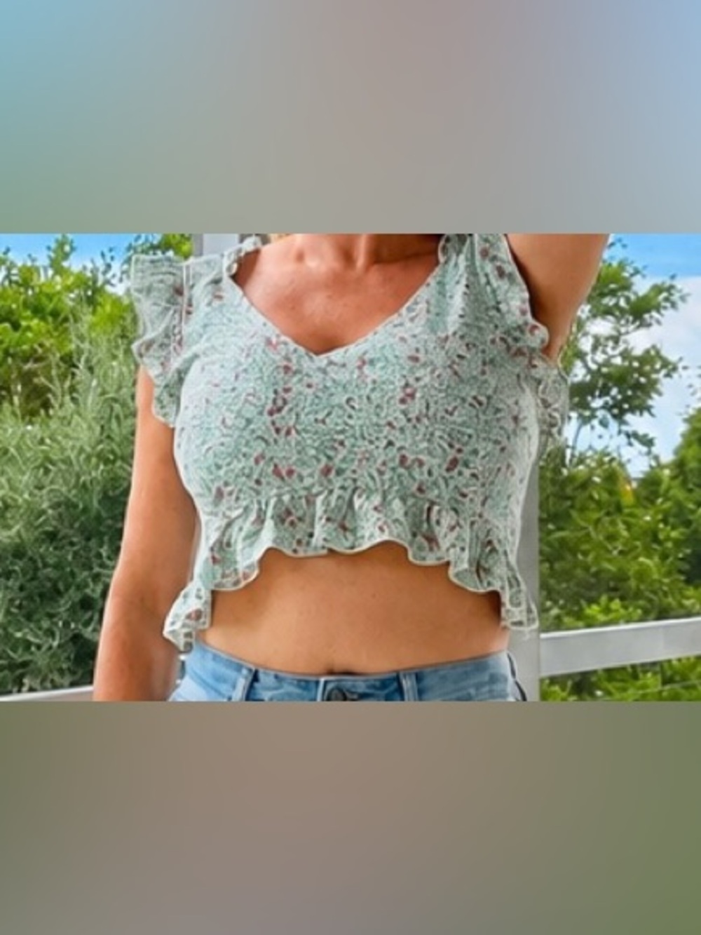 Vero Moda XL Floral Smocked Crop Top Ruffle Tie Back Boho
